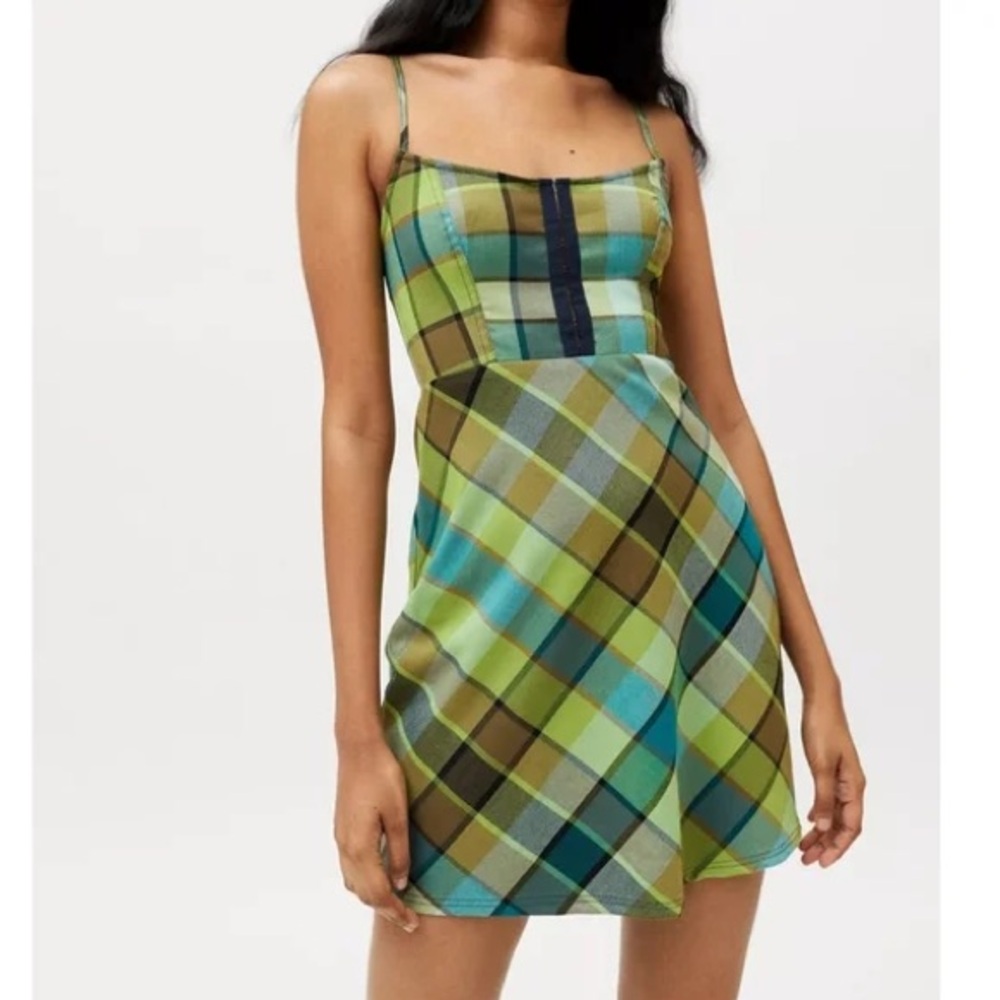 Urban Outfitters Plaid Mini Dress - Green and Blue